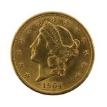 USA, Gold Double Eagle ($20) 1904 (34mm, 33.43g, .900 gold), Philadelphia Mint, obv. Liberty head