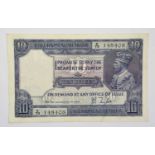 ♦India, British Administration 10 Rupees 1917-30, signed J.B. Taylor, serial no. K/73 148408,