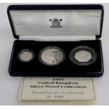 United Kingdom Silver Proof 3-Coin Collection 1993, comprising crown, £1 and 50p EEC, encapsulated