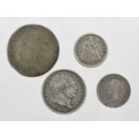 4 x Silver Coins, comprising: Danish West Indies 24 skilling 1765, obv. crowned monogram (KM 9) rev.