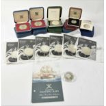 17 x Silver Proof and Bullions Coins, to include: 8 x Elizabeth II silver proof crowns: 1972(x2) '