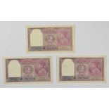 ♦10 x British and Republic of India, 2 Rupees Banknotes to include: 3 x British Administration 1937,