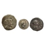 ♦3 x Greco-Baktrian Kingdom, comprising: 2 x Demetrios I (200-167 BC): (1) AR drachm (18mm, 4.