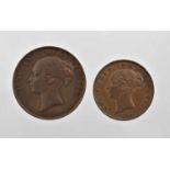 2 x Victoria 'Young Head' AE 1854, comprising: penny rev. plain trident (S.3948), scratches to