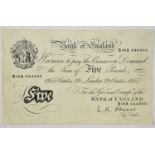 Bank of England, White Five Pounds 1955, signed L.K. O'Brien, London 29th October 1955, serial no.