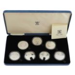 The Queen Mother 80th Birthday Silver Proof Crown Set, 7 coins from commonwealth nations