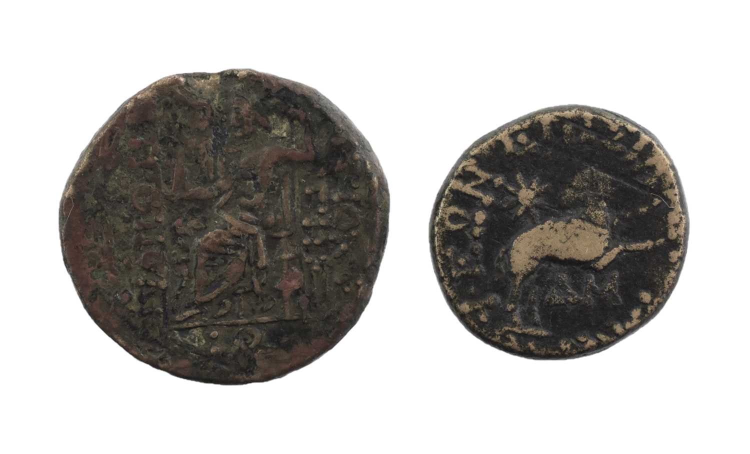 ♦2 x Seleucis and Pieria, Antioch comprising: (1) AE Tetrachalkon (24mm, 11.65g), c.48/7 BC, obv. - Image 2 of 2
