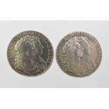 2 x William & Mary, Halfcrowns 1689, obv. first busts right, rev. one caul and interior frosted with