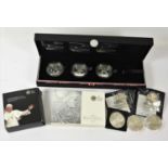 10 x Silver Coins and Medals, comprising: 3 x 'Countdown to London 2012' silver proof £5 in turn