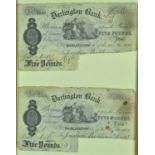 Provincial Banknotes: 2 x Darlington Bank £5 for Jonathan Blackhouse & Co., dated 15th October