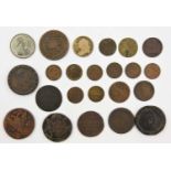 23 x British and Foreign AE Coins, Tokens and Medals, to include: 10 x UK, comprising: 2 x George