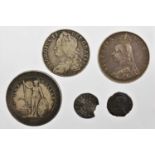 Mixed Lot, comprising: George II halfcrown 1745 D. NONO, obv. older laureate and draped bust left,