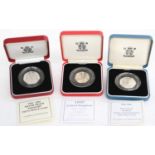 9 x Silver Proof Piedforts, comprising: 3 x £2 1994, 1995 and 1996; 4 x 50p 1992-3, 1995, 1997 and