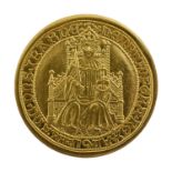 Reproduction Henry VII Gold Sovereign, (38mm, 31.13g), obv. King seated in St. Edwards Chair holding