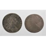 2 x Crowns, comprising: William III 1696 OCTAVO, obv. first draped bust right, curved breast