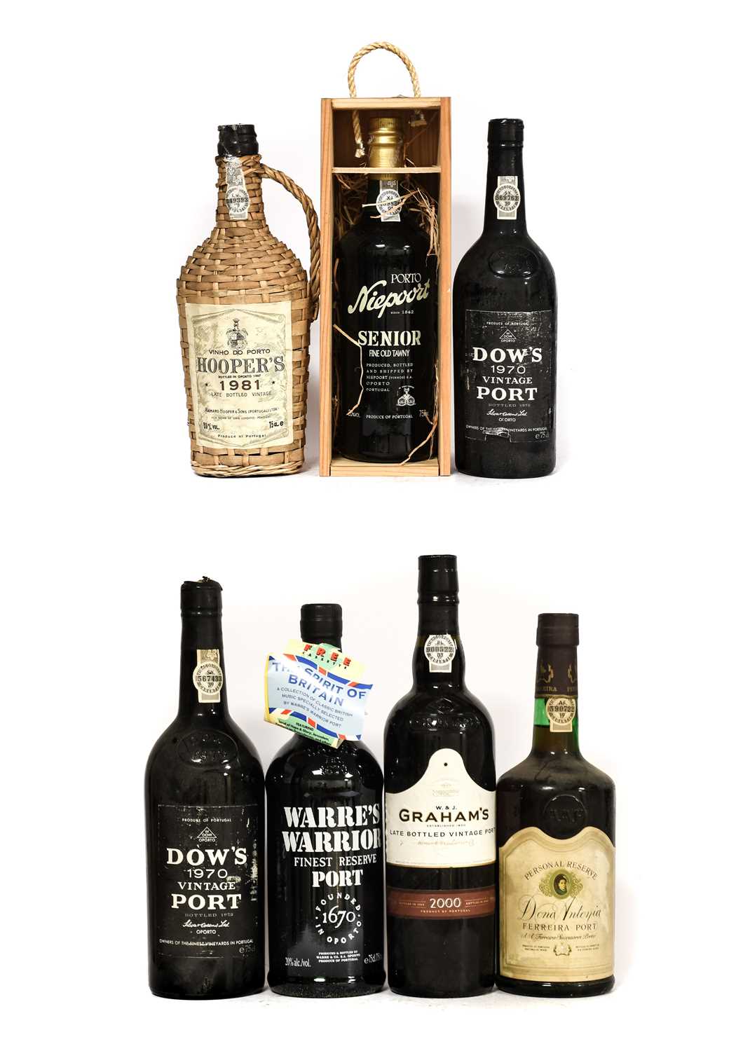 Dow's 1970 Vintage Port (two bottles), Warre's Warrior Finest Port (one bottle), Hooper's 1981