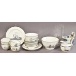 Regency Transfer Printed Tea Wares, An 18th Century Liverpool Blue and White Sauce Boat (a.f.) and A