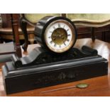 A Victorian Slate Striking Mantel Clock, circa 1870, the 5" enamel dial with a central visible