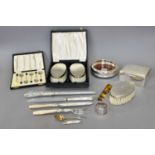 A Collection of Assorted Silver, including a cased pair of brushes; a further brush; a cased set