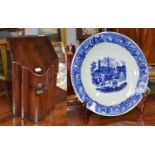 A George III Mahogany Serpentine Fronted Knife Box and A Decorative Blue and White Charger, 62cm