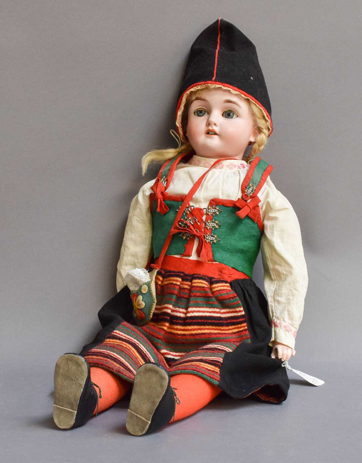 Early 20th Century Costume Doll C F Kling, with bisque shoulder head impressed with the number