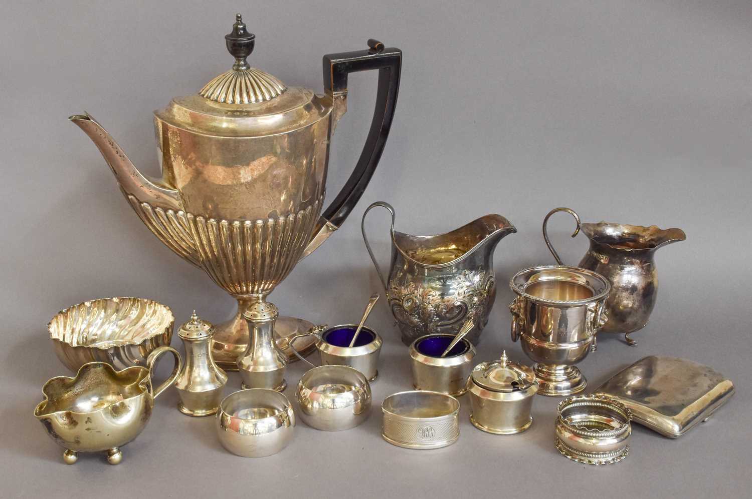 A Collection of Assorted Silver and Silver Plate, the silver including a Victorian coffee-pot, by