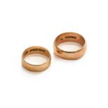 Two 9 Carat Gold Band Rings, finger size N and QGross weight 10.0 grams.