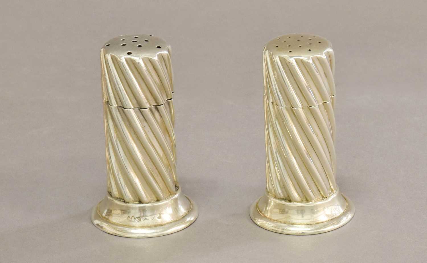 A Pair of Edward VII Silver Salt and Pepper Shakers, by Sampson Mordan and Co., Chester, 1903,