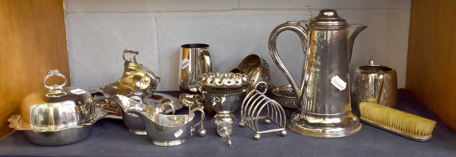A Collection of Assorted Silver and Silver Plate, the silver including a pierced dish, a dressing-