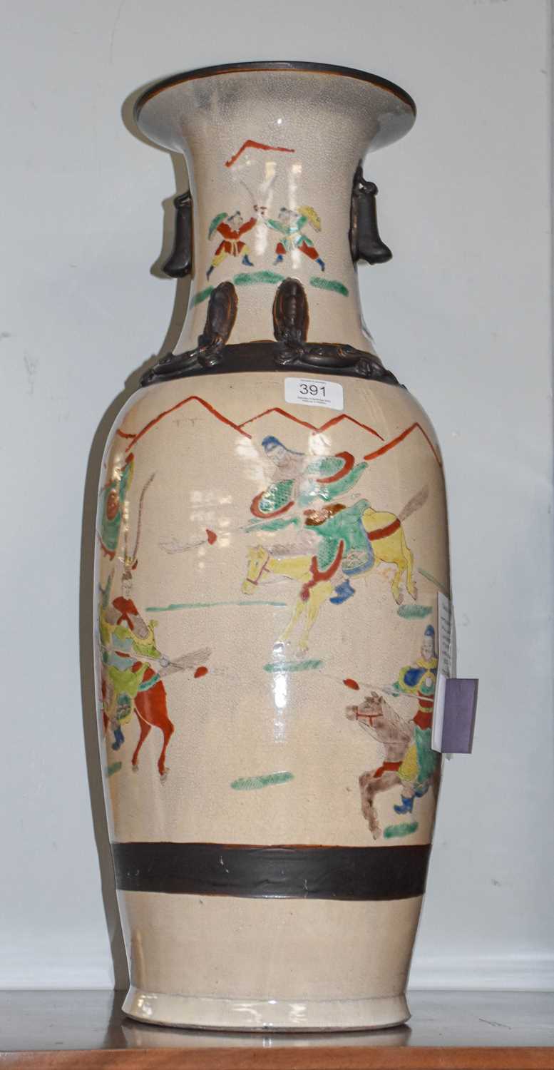 A Large Japanese Twin-Handled Vase, decorated with figures, 62cm high