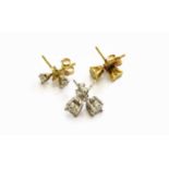 A Pair of 18 Carat Gold Solitaire Earrings, with post fittings; A Pair of 9 Carat White Gold Diamond