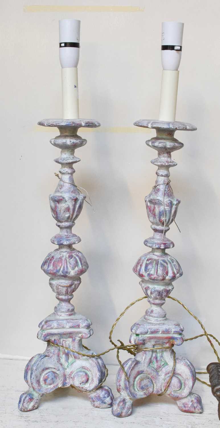 A Pair of Gilt Composition Table Lamps, in the form of candle sticks, 45cm high together with A - Image 3 of 3