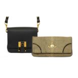 Sophie Hulme Black Leather Shoulder Bag, with gilt tone hardware, detachable gilt and leather strap,