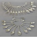 A Collection of George III and Later Silver Flatware, Fiddle pattern, some engraved with a crest