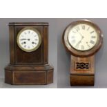 A Drop-Dial Striking Wall Clock, 69cm high and A Rosewood Veneered Striking Mantel Clock, late