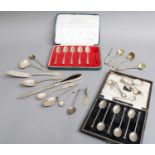 A Tray of Assorted Silver Flatware and Other Items, including two cased sets of coffee-spoon, one