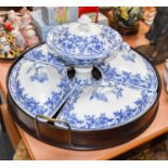 A New Stone China Blue and White Supper Set, comprising: four covered dishes of crescent form and