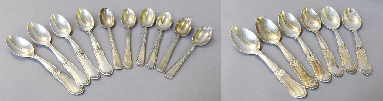 A Collection of Assorted Silver Flatware, comprising: a set of six Danish silver dessert-spoons