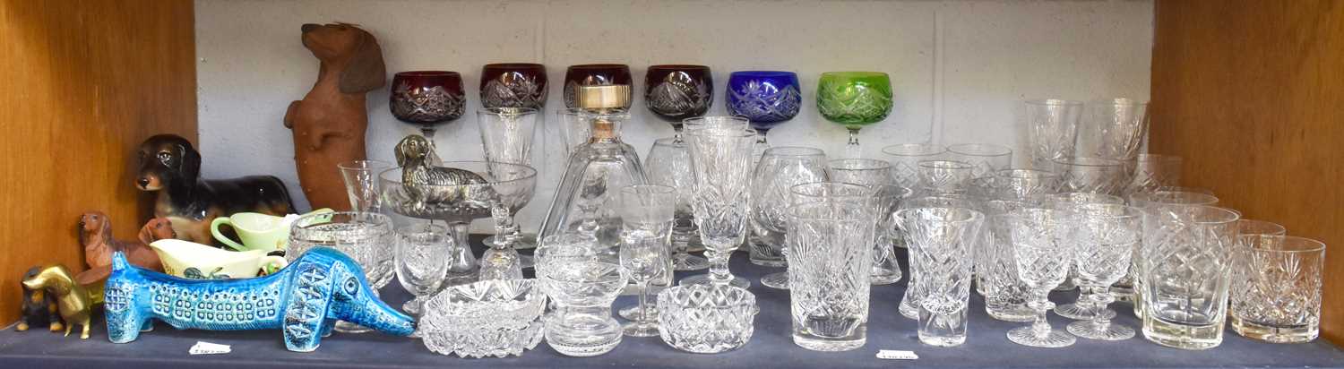 A Quantity of Assorted Cut Glassware, including drinking glasses, coloured hock glasses, Beswick