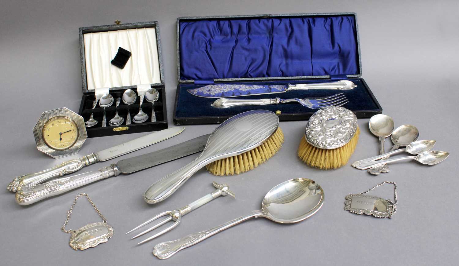 A Collection of Assorted Silver and Silver Plate, including a Danish silver fork, assorted silver