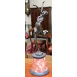 After Bruno Zach: an Art Deco style bronze and marble figure, 65cm high