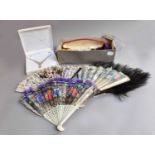 Assorted Decorative Costume Jewellery and Fans, comprising a paste set necklace, faux pearl and bead