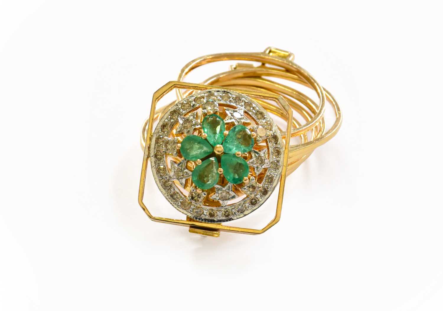 An Emerald and Diamond Transition Ring/Bracelet, the circular pierced floral plaque comprising of - Image 2 of 3