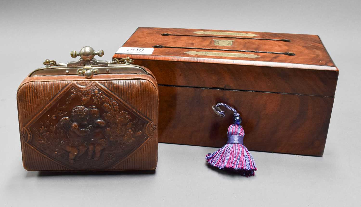 An Early Victorian Mahogany Correspondance Box, inlaid with brass labels, and a ladies pressed