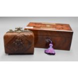 An Early Victorian Mahogany Correspondance Box, inlaid with brass labels, and a ladies pressed