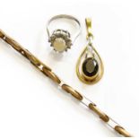 An Expanding Watch Bracelet, stamped ‘9CT’; A Smoky Quartz Pendant, stamped ‘9’ and ‘.375’, length