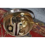 A Group of Metal Wares, including: silver and tortoiseshell backed dressing table items, brass