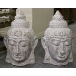 A Large Pair of Decorative Buddha Heads, 60cm high