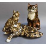 Winstanley Pottery Cat Models, size 4 in seated position, size 5 laying down, together with a