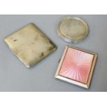 Two Cigarette Boxes and a Compact, the cigarette cases each oblong, one with pink enamel over an